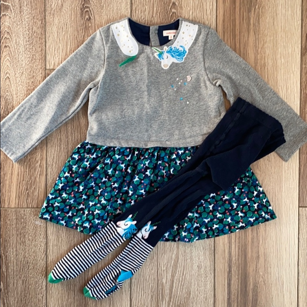 Catimini Unicorn Dress and Tight Bundle